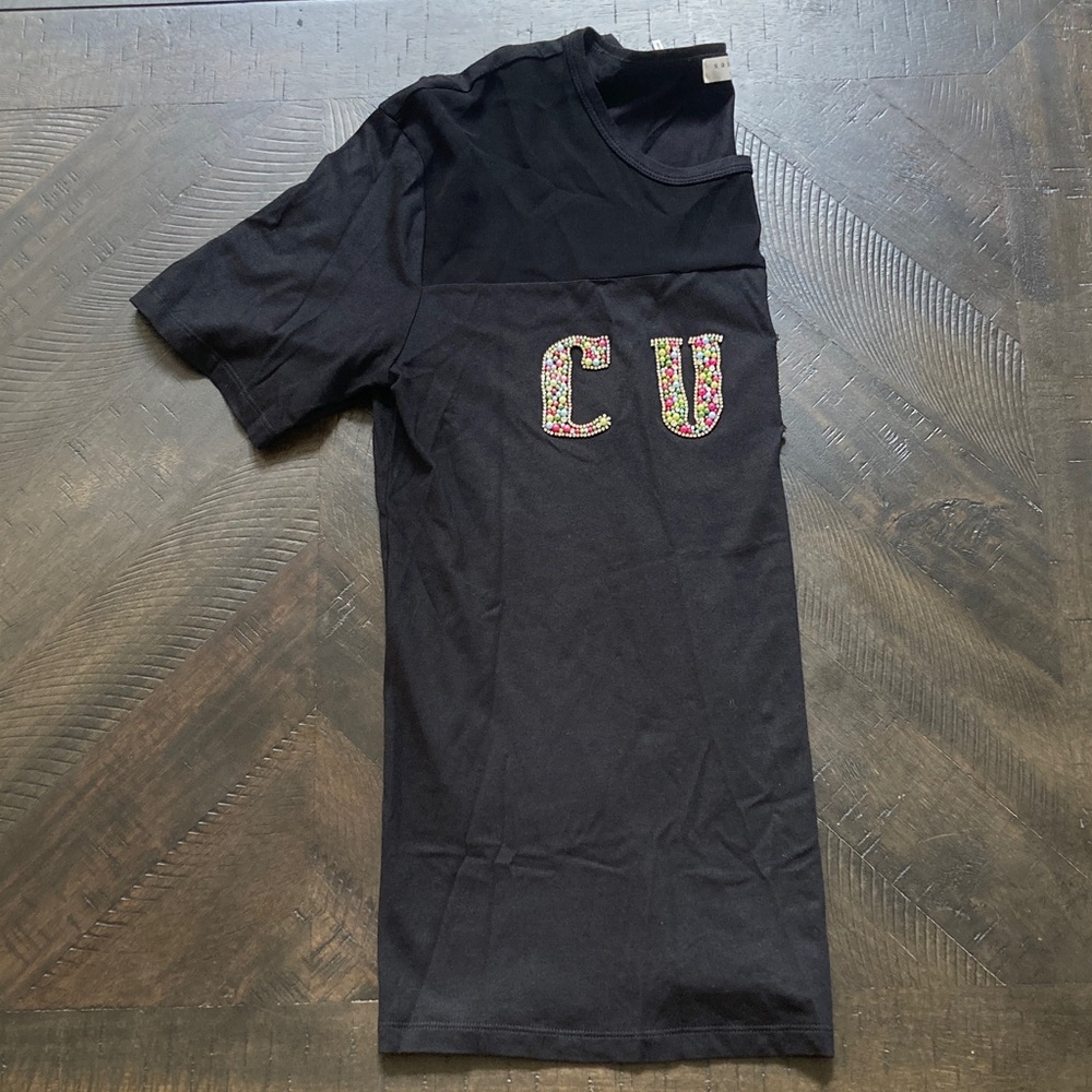 Sandro Black Tee with Multicolor Beaded 'CUBA' - Picture 3 of 3
